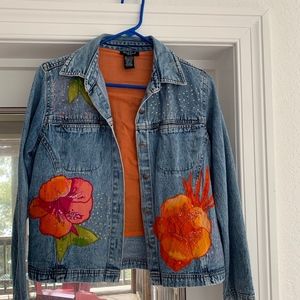 West End Womens Denim Jacket w/ Floral Embroidery